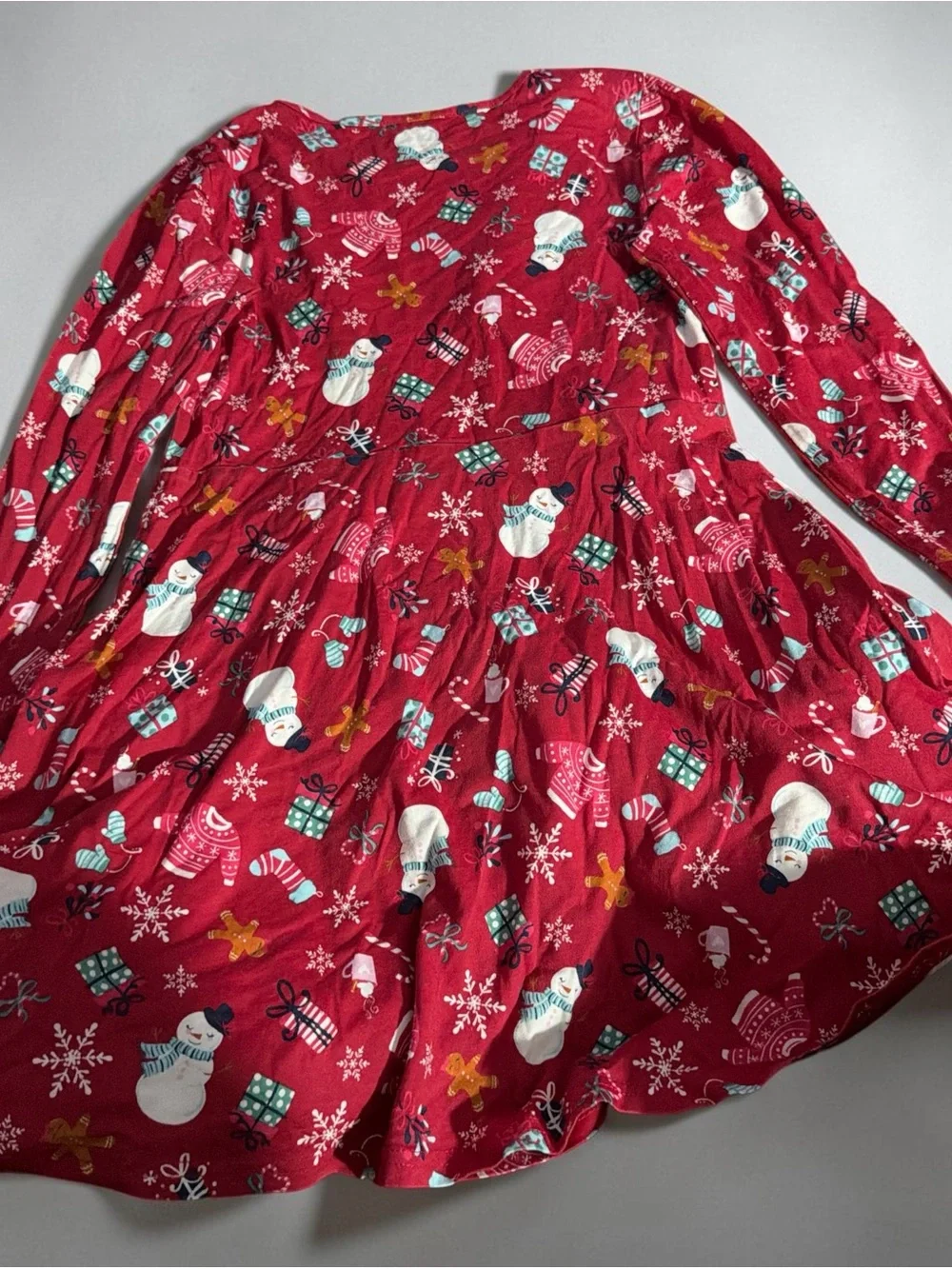 Children's Place Girls Red Holiday Print Long Sleeve Skater Dress - Size 10/12